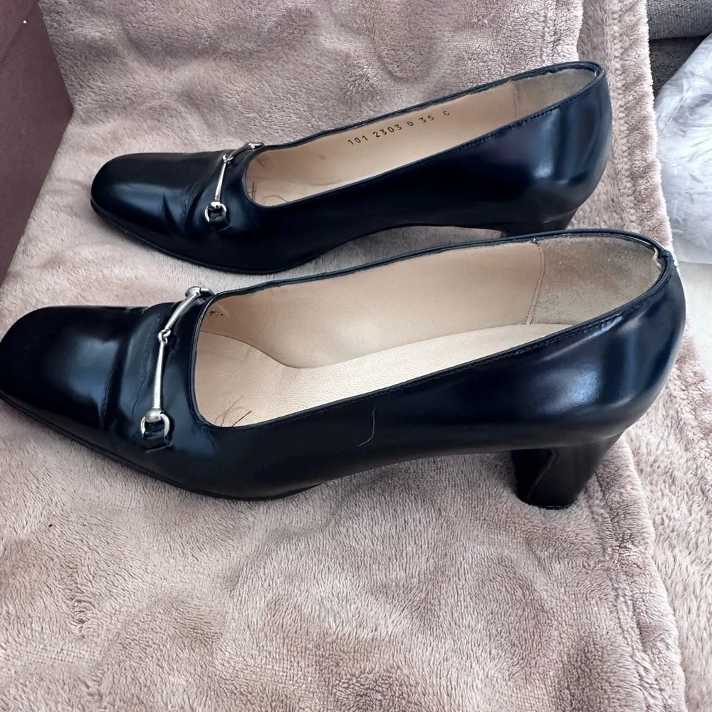 Gucci Horsebit Black Leather Pumps Heels Size 35 Made in Italy Classic - Picture 5 of 7
